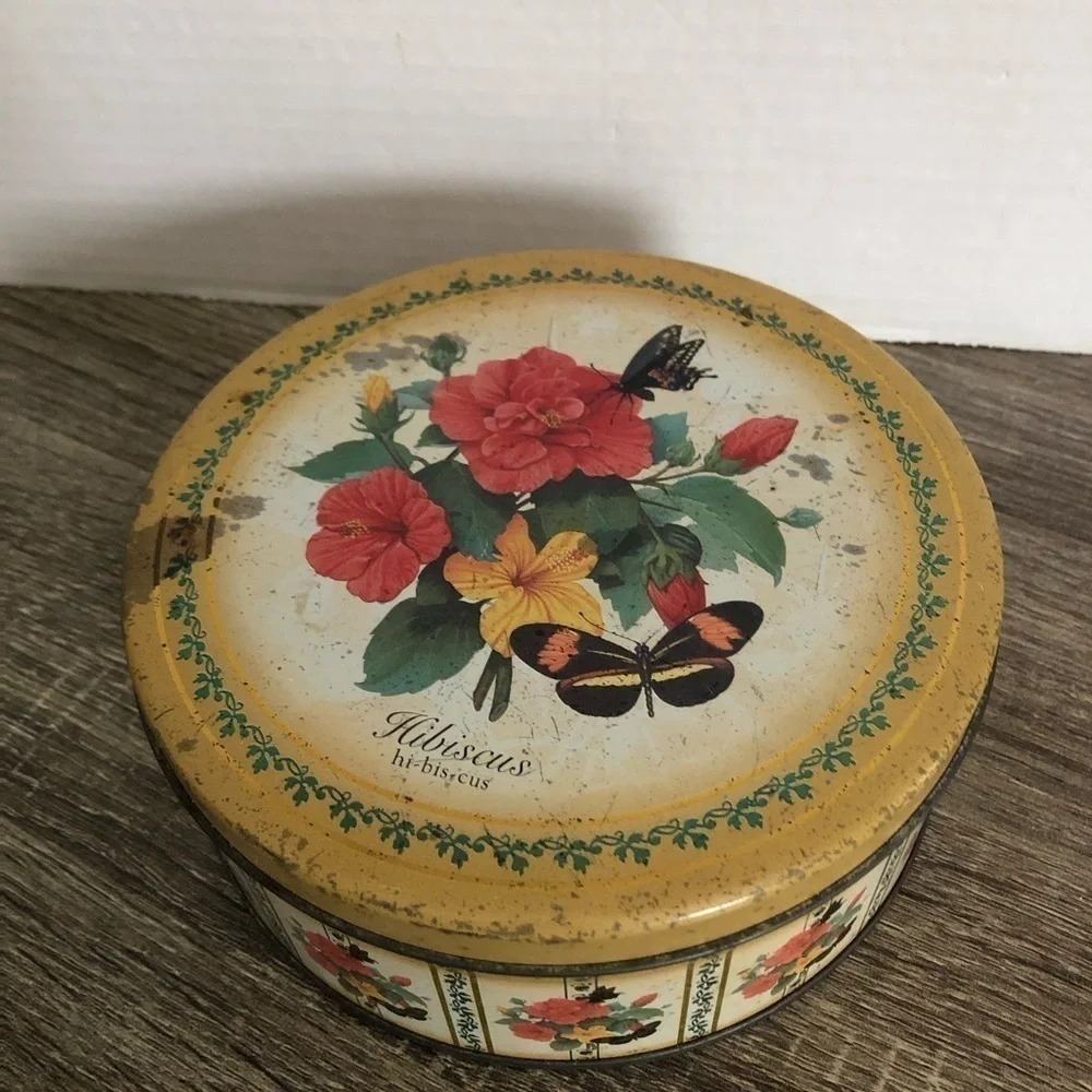 Vintage Hibiscus Floral Tin
